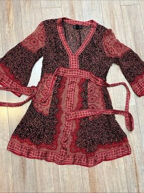 VTG Moda International Silk Red and Black Paisley Mini Dress size VTG 10 Y2K